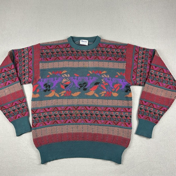 Meister Other - Vintage Meister‎ Sweater Mens Large Multicolor Geometric Knit Crewneck Birds 90s